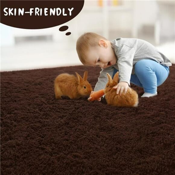 Brown Fluffy Area Rug 2x6 Ultra Soft Shag Carpet for Bedroom Living Room Kids - Picture 7 of 8